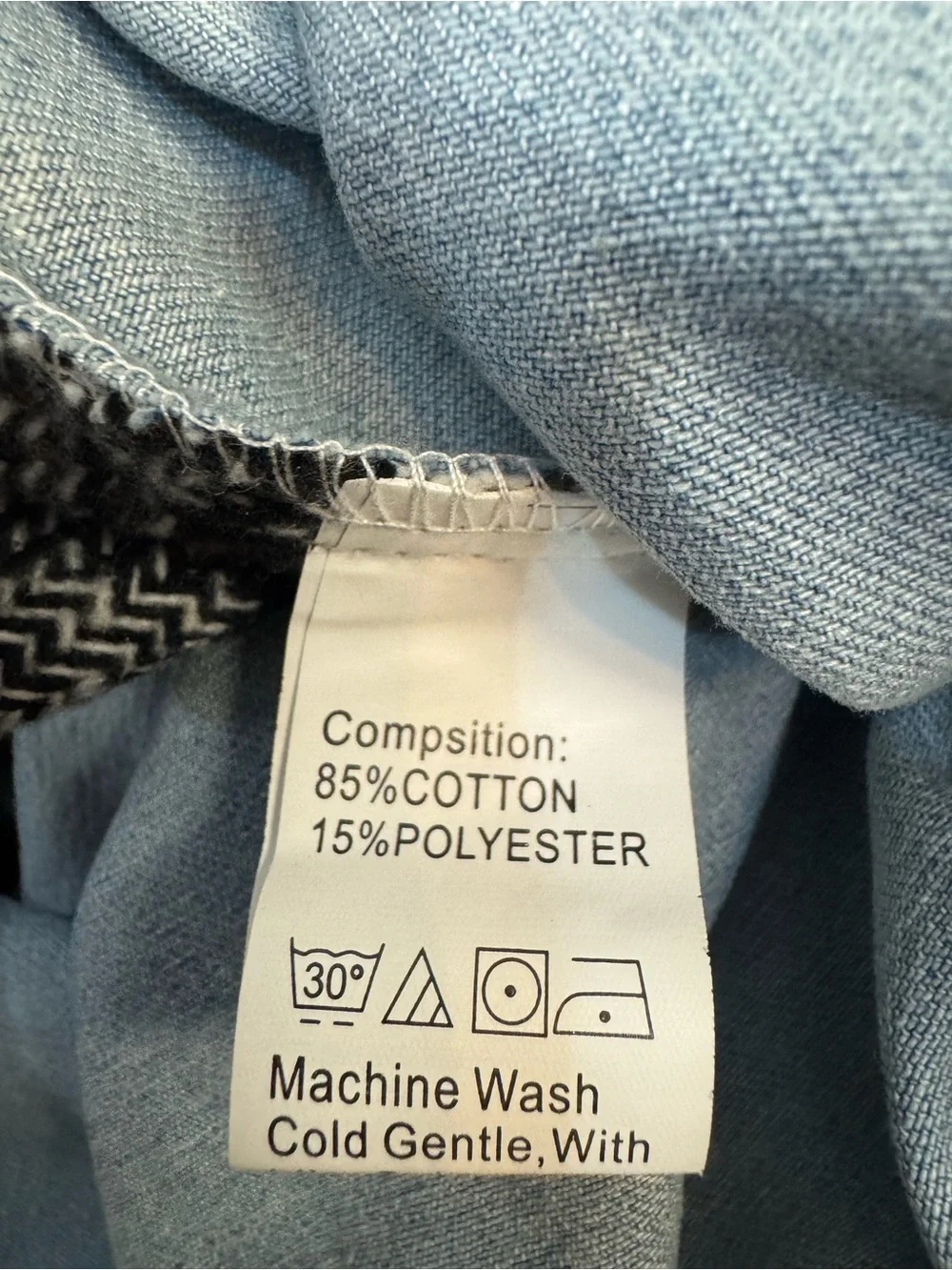 Light Blue Denim Jacket with Black & Cream Plaid Front Sz M (E-42)